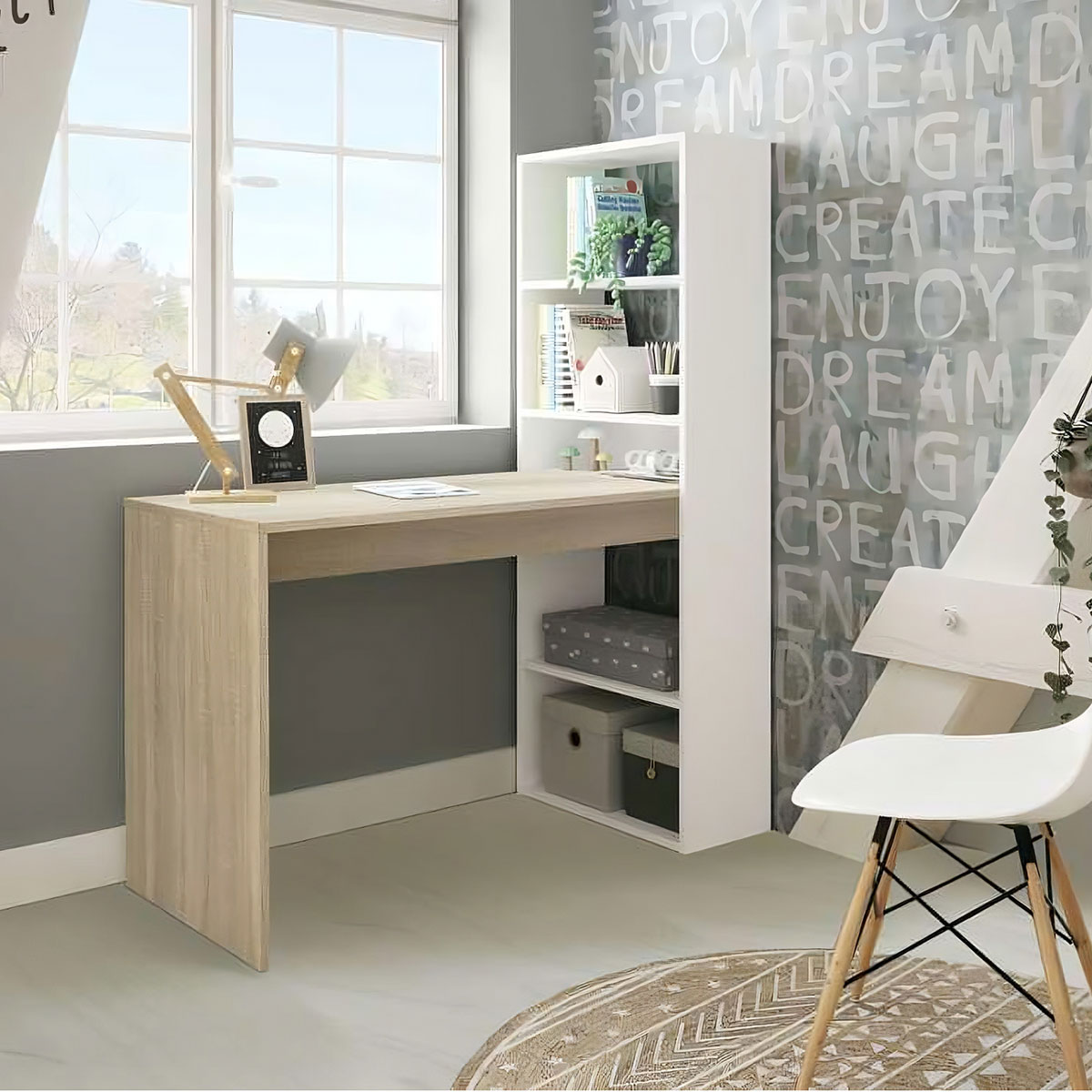 scrivania con libreria camerette