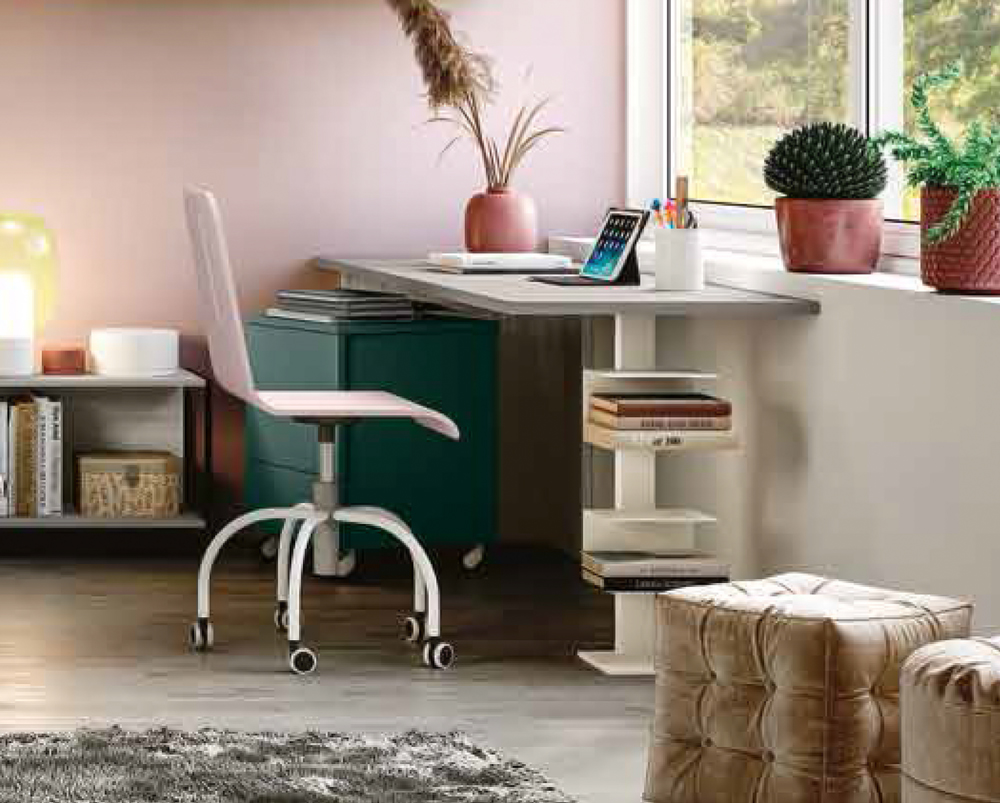 Scrivania con portalibri in finitura Bianco altea e Grigio seta