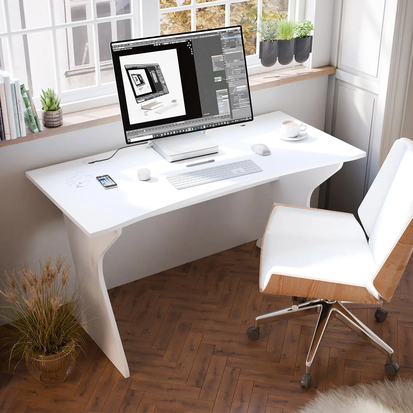 scrivania bianco opaco sagomata