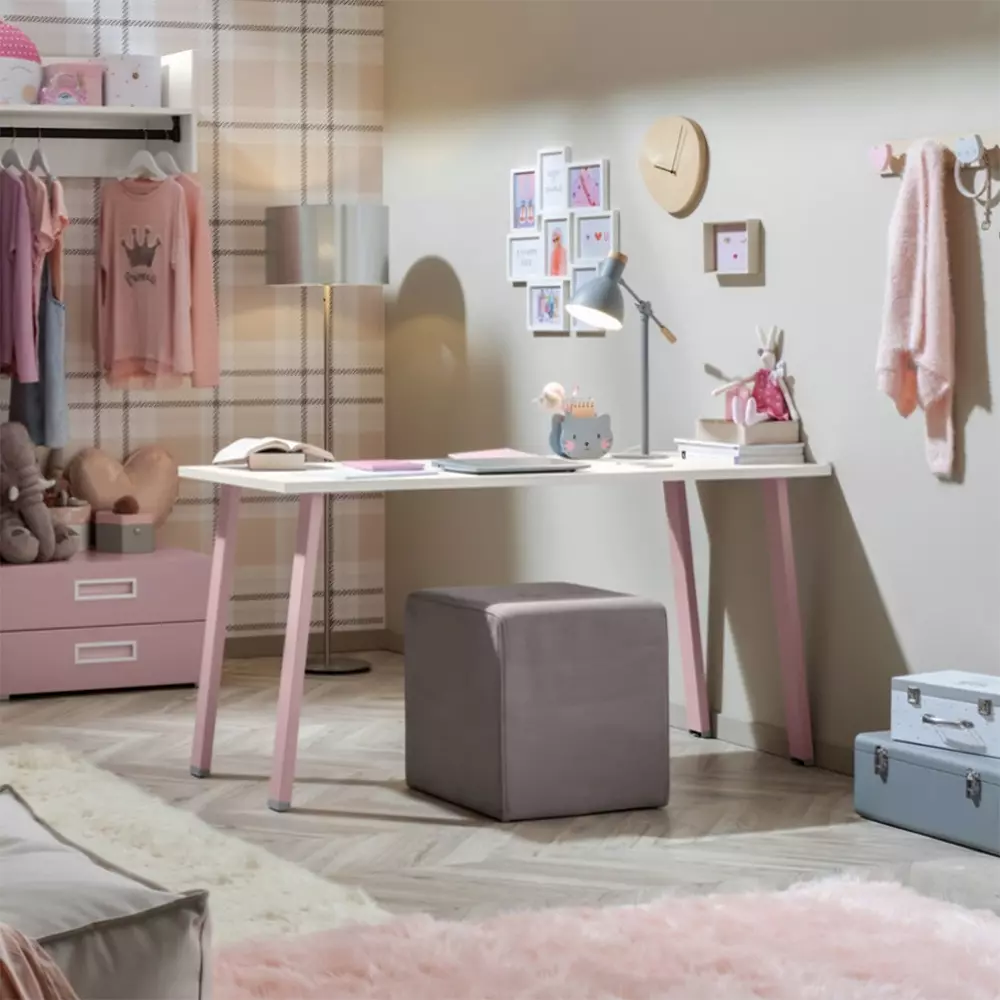 Scrivania camerette Moretti Compact, Bianco luce e Peonia laccato