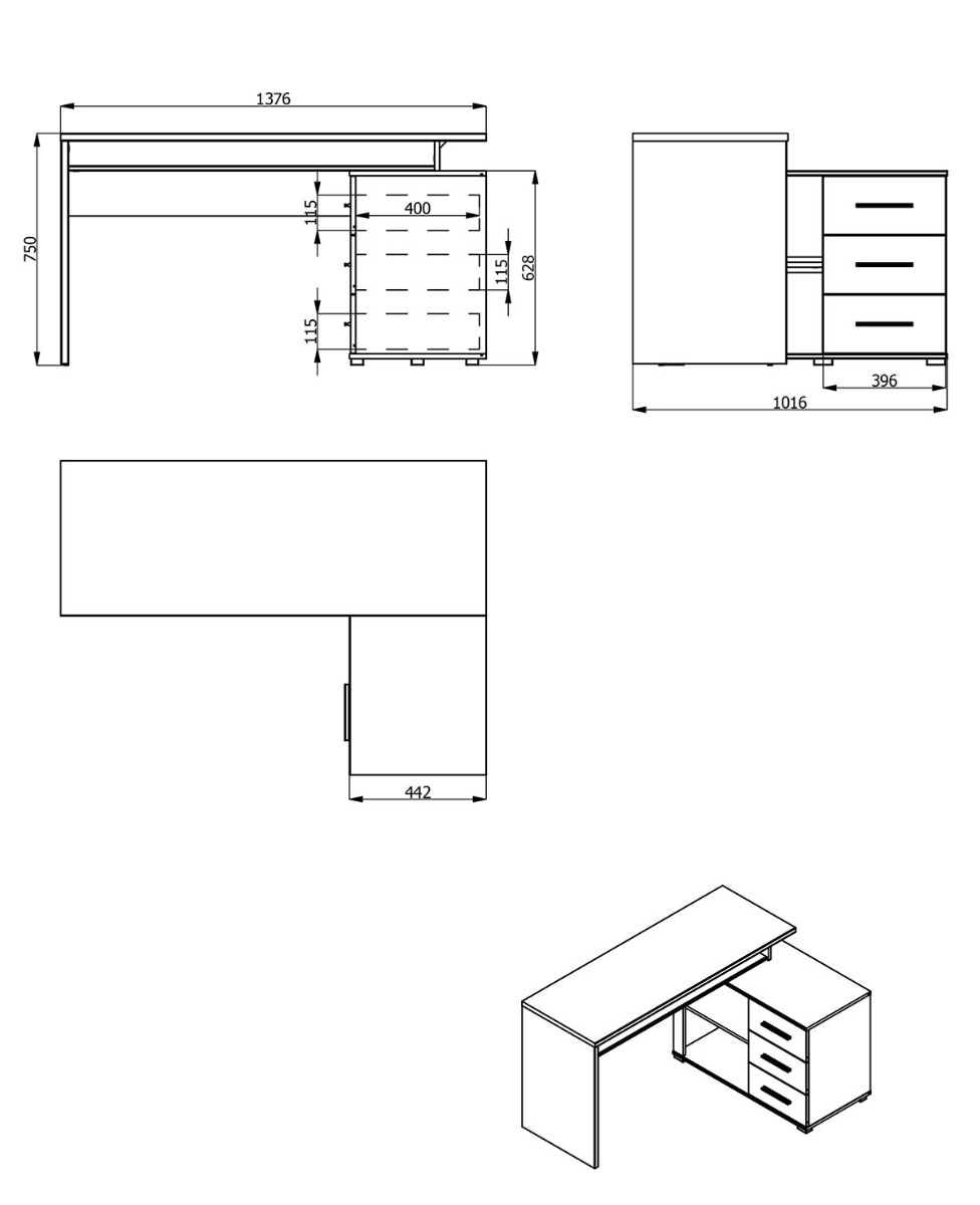 Scrivania angolare industry, finitura Nero e Rovere