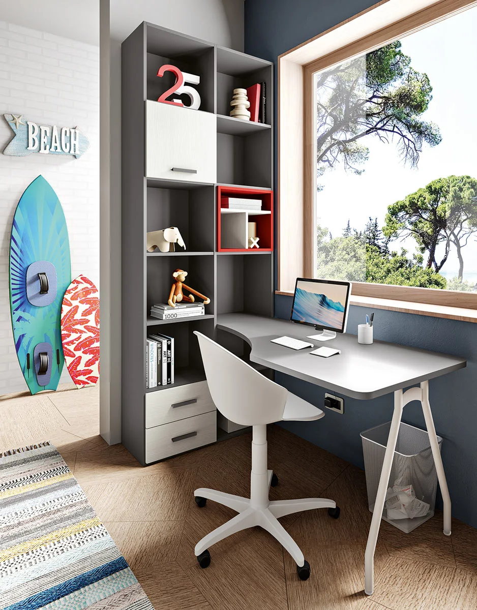 Cameretta ragazzi con letto ad una piazza e mezza, Rosso, Kiri e Grigio scuro Zenzero Shop