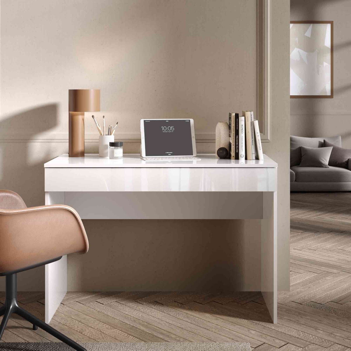 Scrivania moderna finitura Bianco lucido