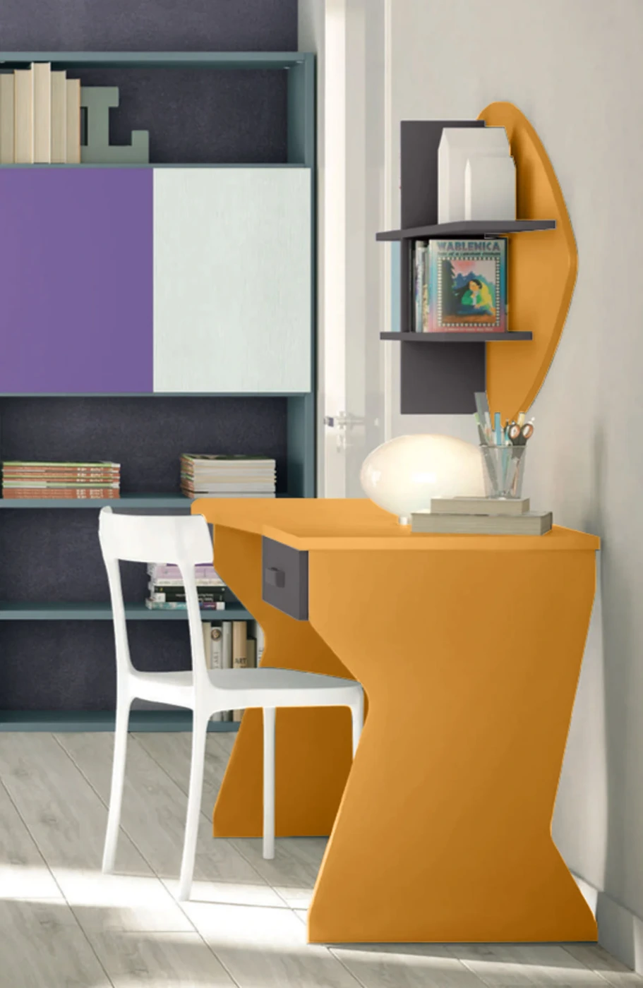 Scrivania moderna con 1 cassetto in finitura Miele e Grigio Titanio