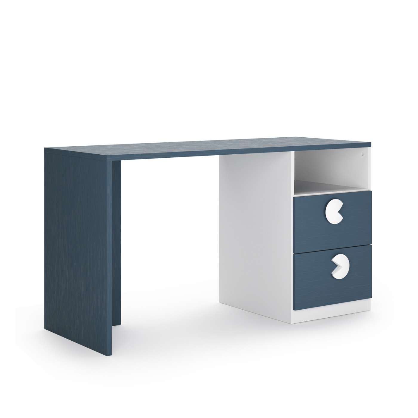 Scrivania 2 cassetti, 1 vano per camerette, Bianco opaco e Blu navy
