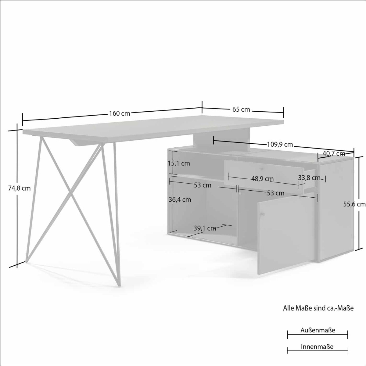 Scrivania moderna con cassettiera nera