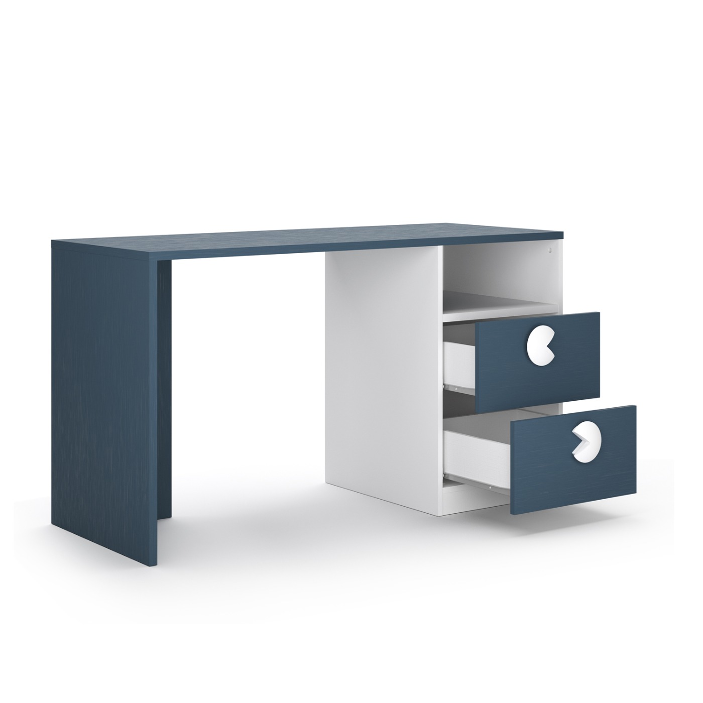 Scrivania 2 cassetti, 1 vano per camerette, Bianco opaco e Blu navy