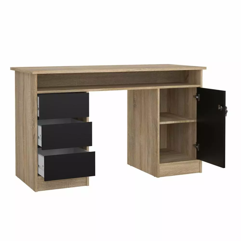 scrivania nera con tre cassetti