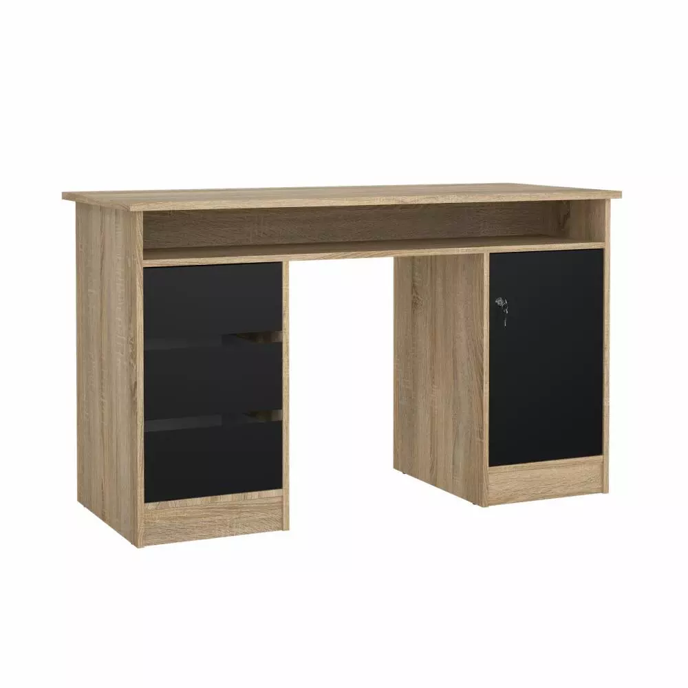 scrivania nera con tre cassetti