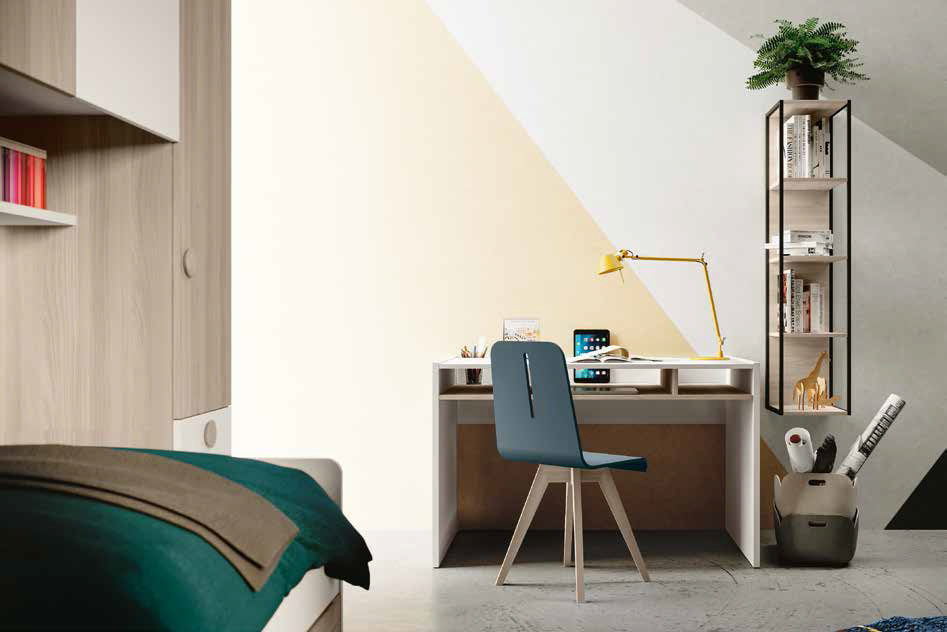 Cameretta salvaspazio a ponte, finitura Bianco e Olmo natura