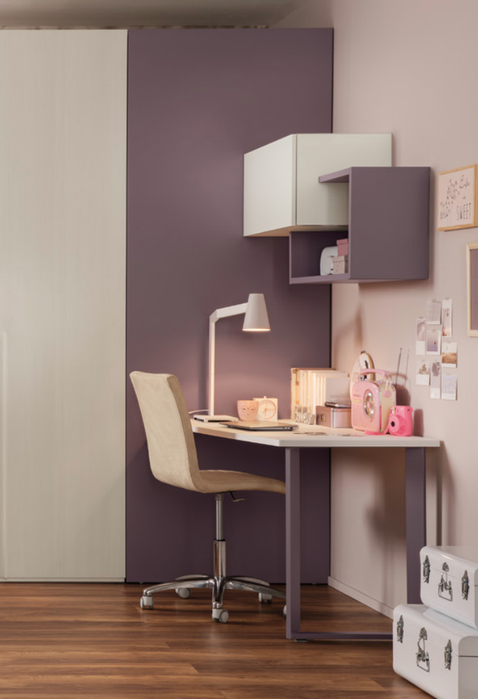 Scrivania camerette Moretti Compact, finitura Bianco e Mora laccato