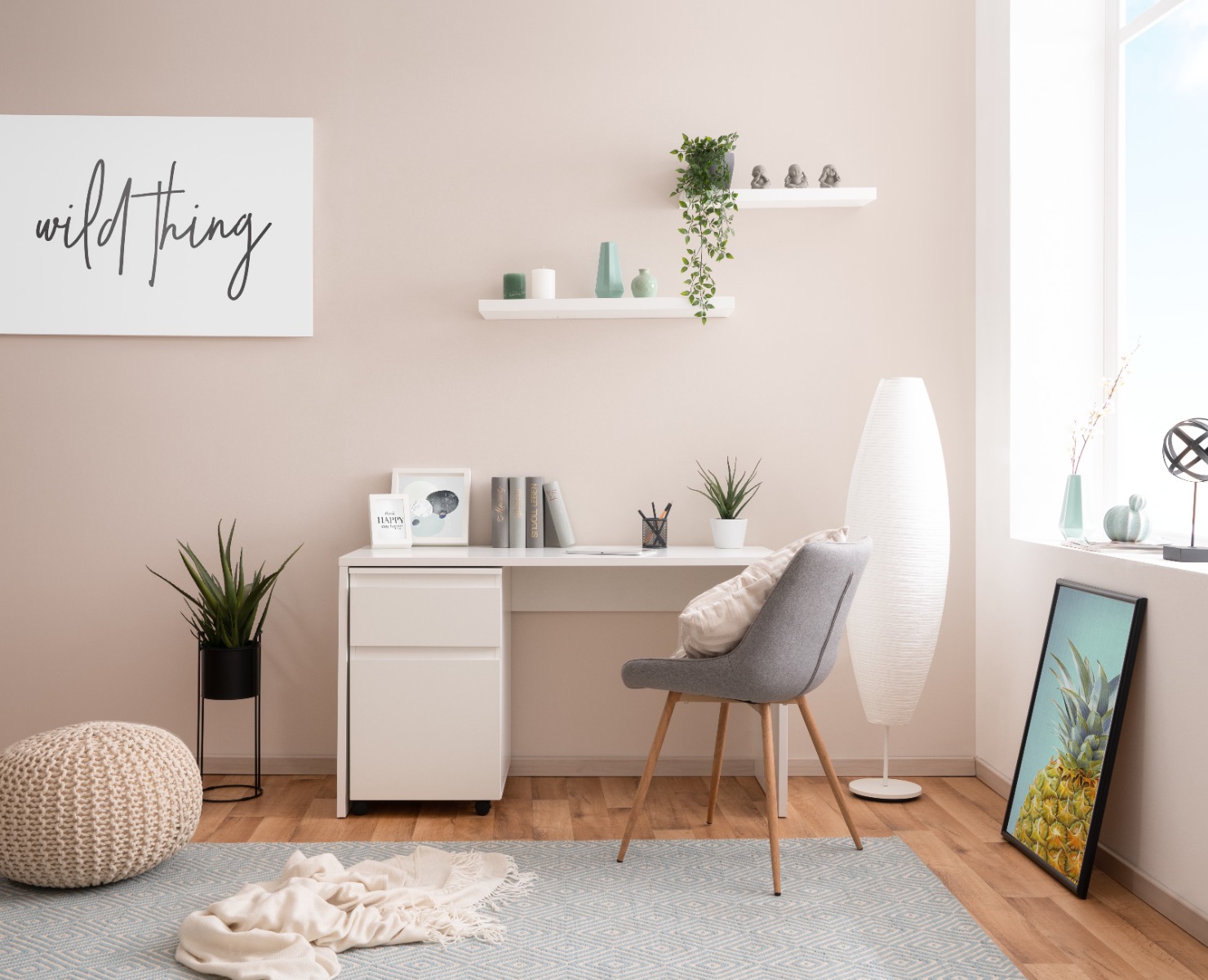 Elegante Scrivania moderna in finitura Bianco opaco