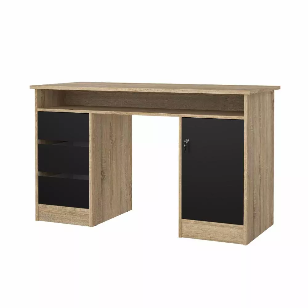 scrivania nera con tre cassetti