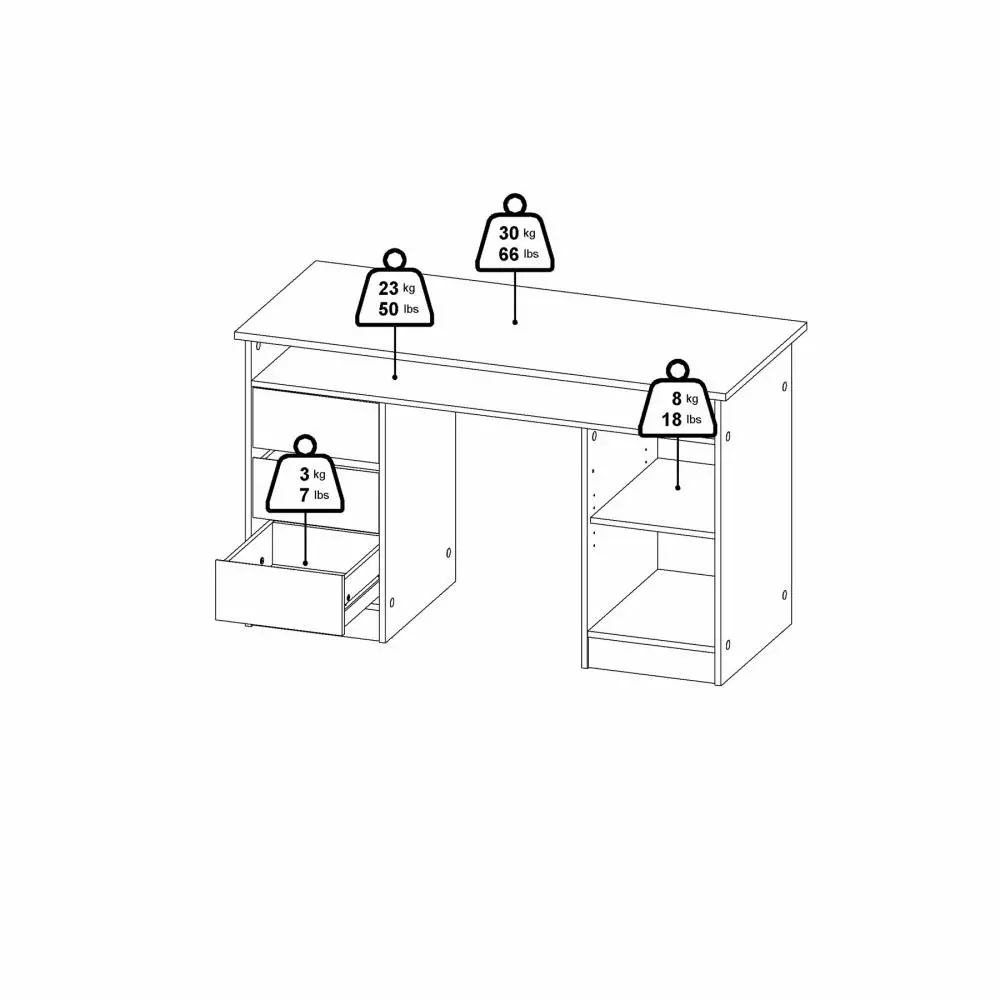 scrivania nera con tre cassetti