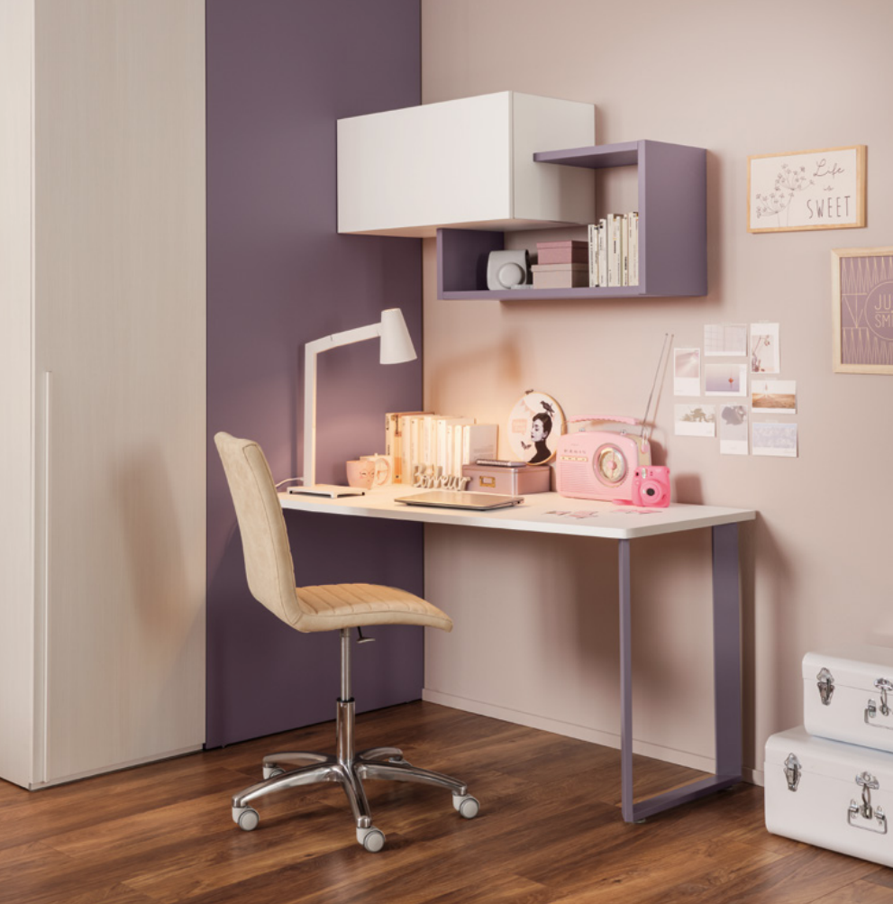 Scrivania camerette Moretti Compact, finitura Bianco e Mora laccato