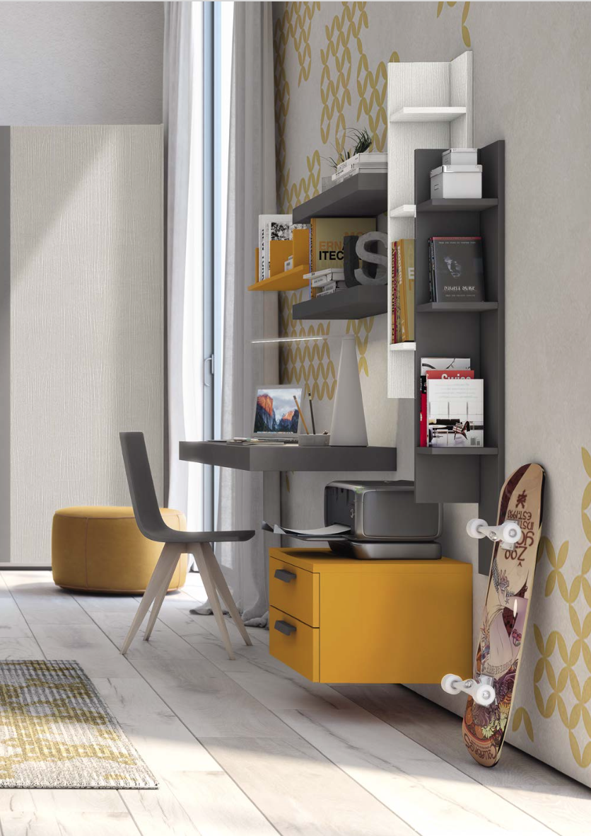 Scrivania moderna sospesa per ragazzi, finitura Grigio titanio