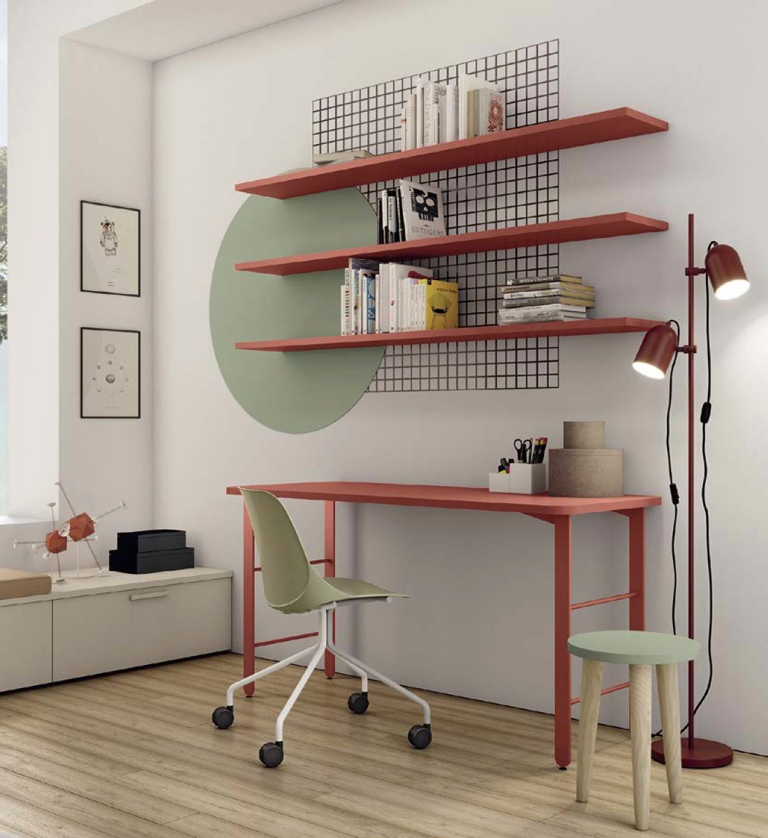 Scrivania moderna rossa Corallo per camerette