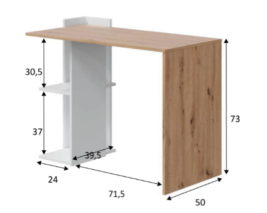 Scrivania di design con ripiano, finitura Bianco opaco e Rovere nodi