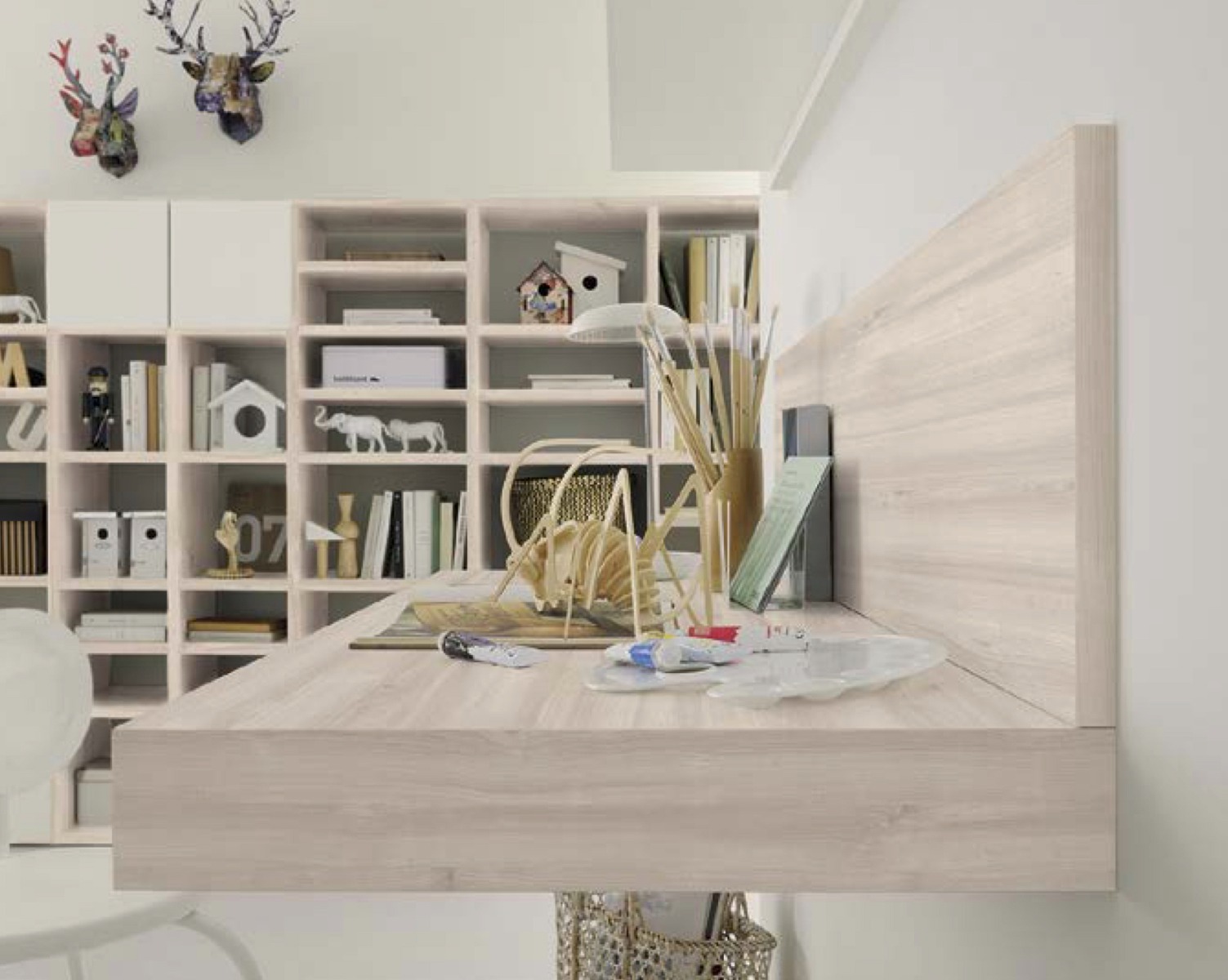 Scrivania sospesa camerette, finitura Ciliegio bianco