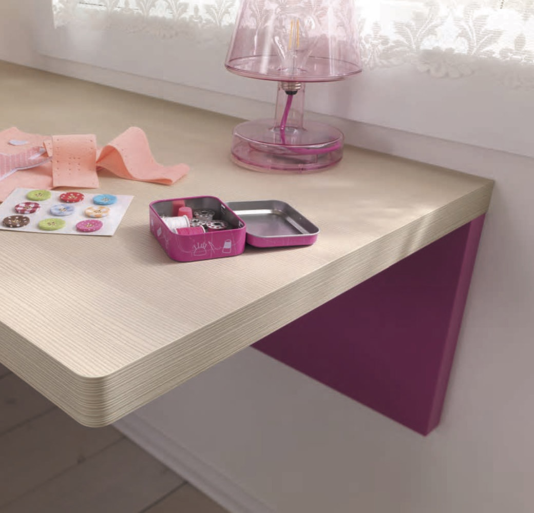 Scrivania camerette sospesa Moretti Compact, Betulla e Lampone laccato