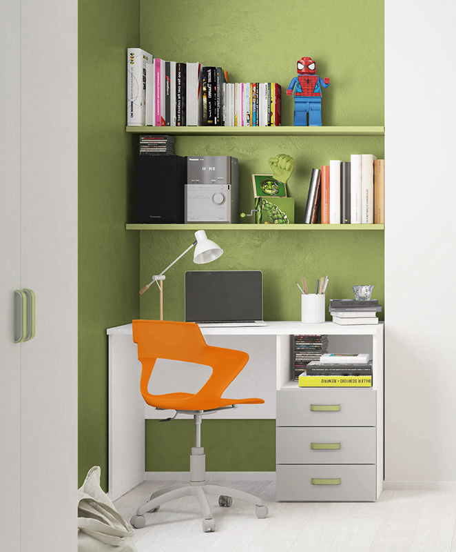 Letto a castello scontato in finitura Grigio dorian, Oliva e Rovere bianco