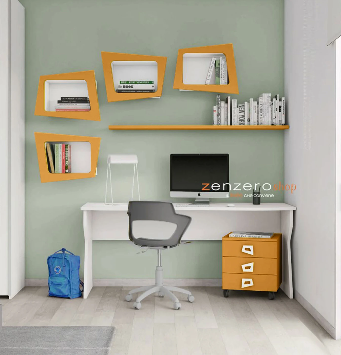 scrivania bianco opaco e arancio