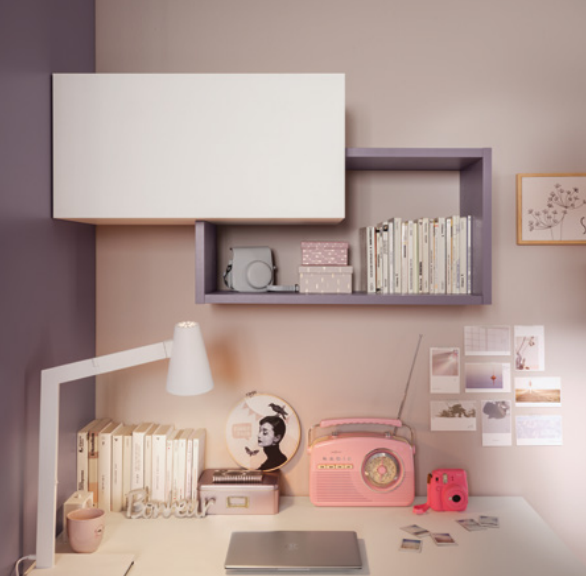 Scrivania camerette Moretti Compact, finitura Bianco e Mora laccato