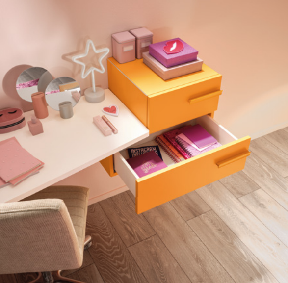 Scrivania moderna per camerette Moretti Compact, finitura Bianco e Mandarino laccato