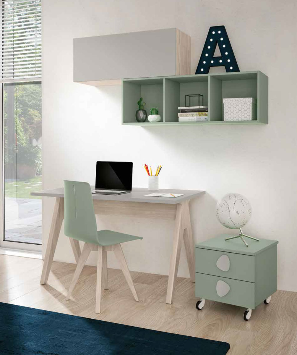 Scrivania per camerette con piana Grigia Seta e gambe Olmo Natura