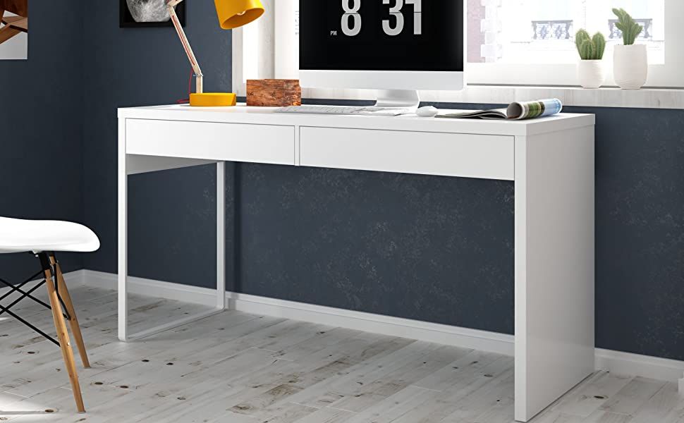 Scrivania bianca opaca con doppio cassetto