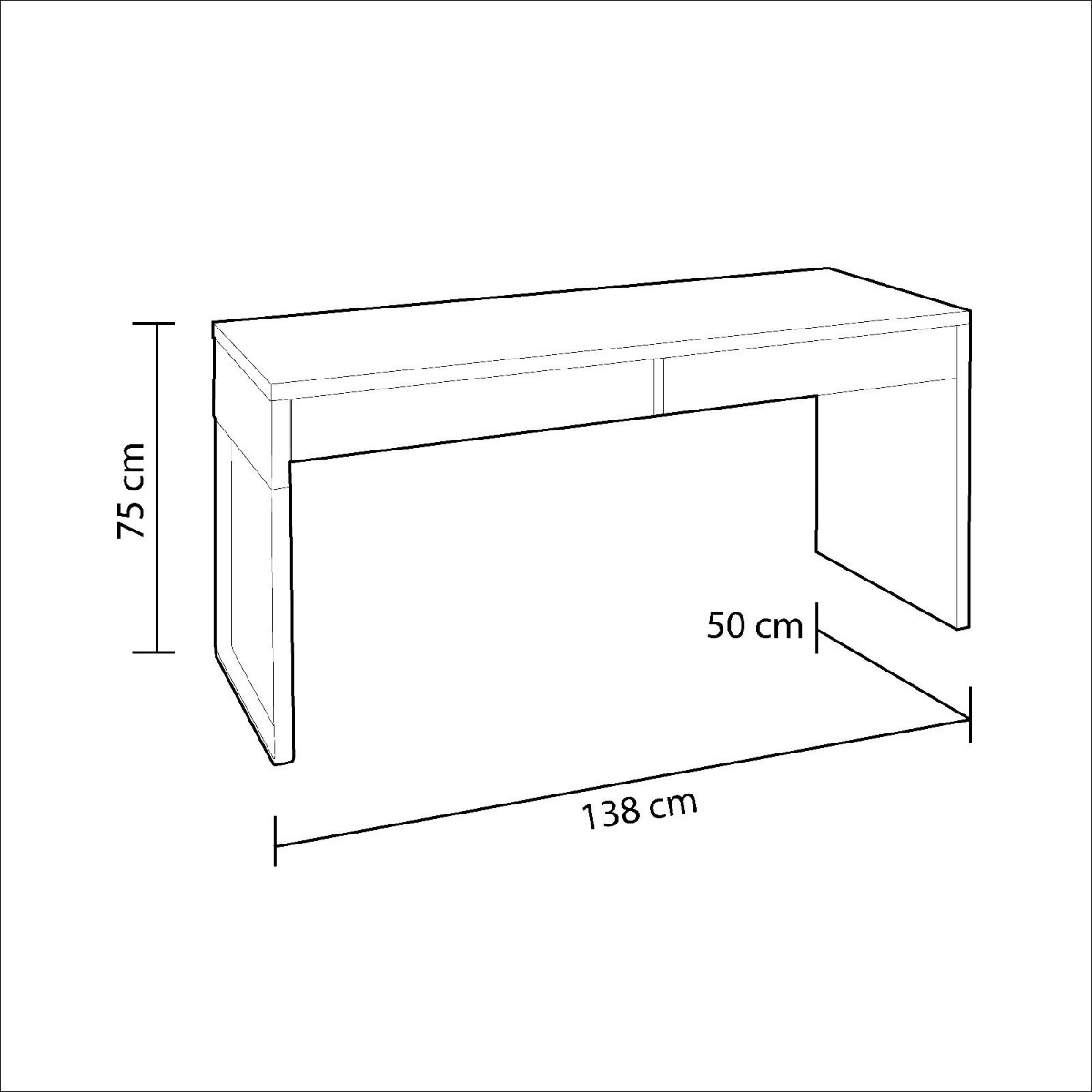 Scrivania bianca opaca con doppio cassetto