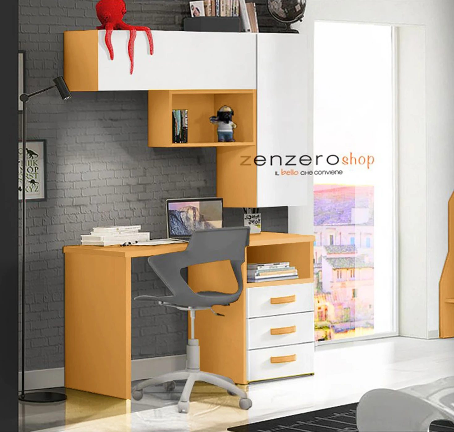 scrivania moderna bianca arancio