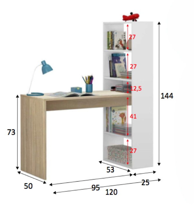 scrivania con libreria camerette