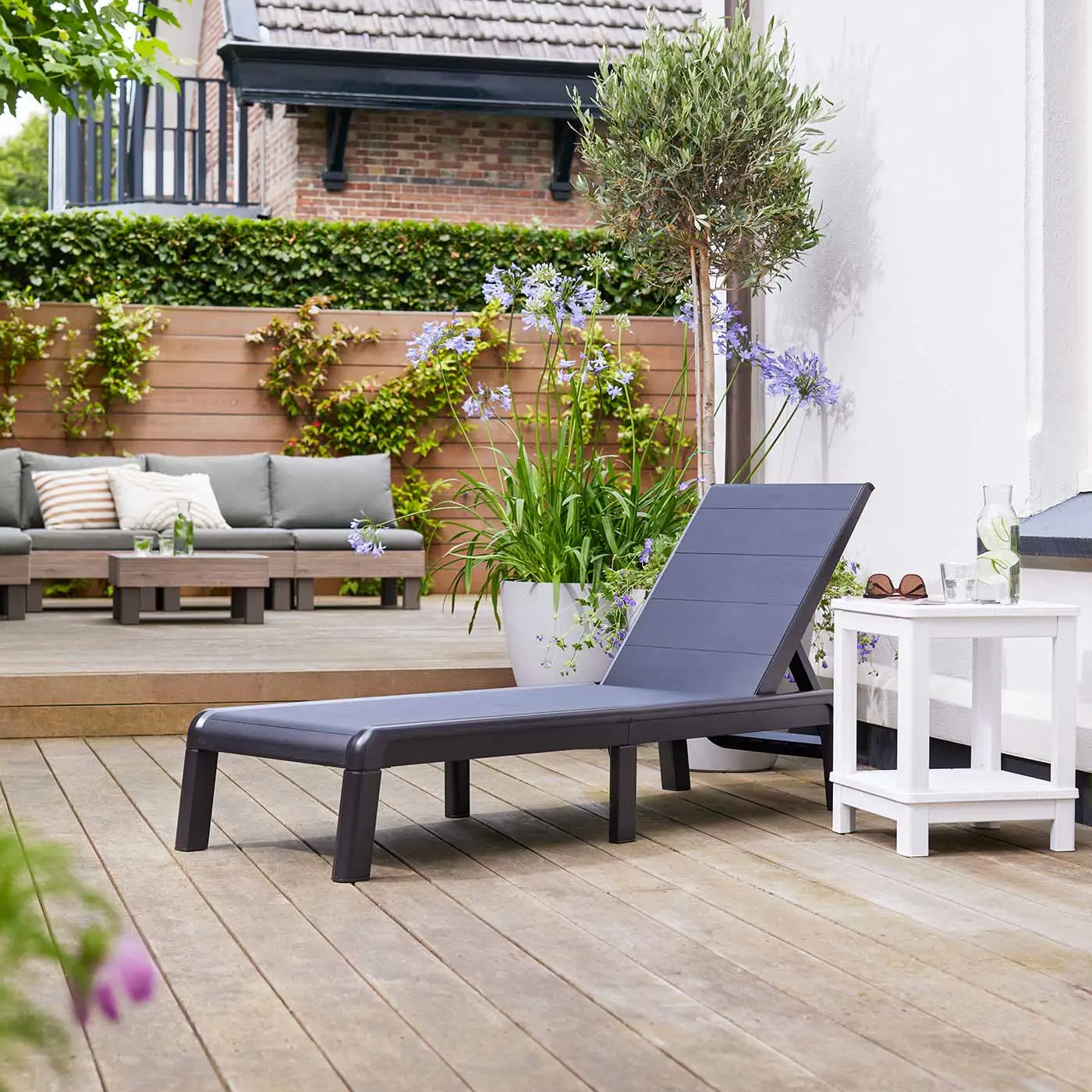 Sdraio con schienale reclinabile, 188x29x58 h cm, color Grafite