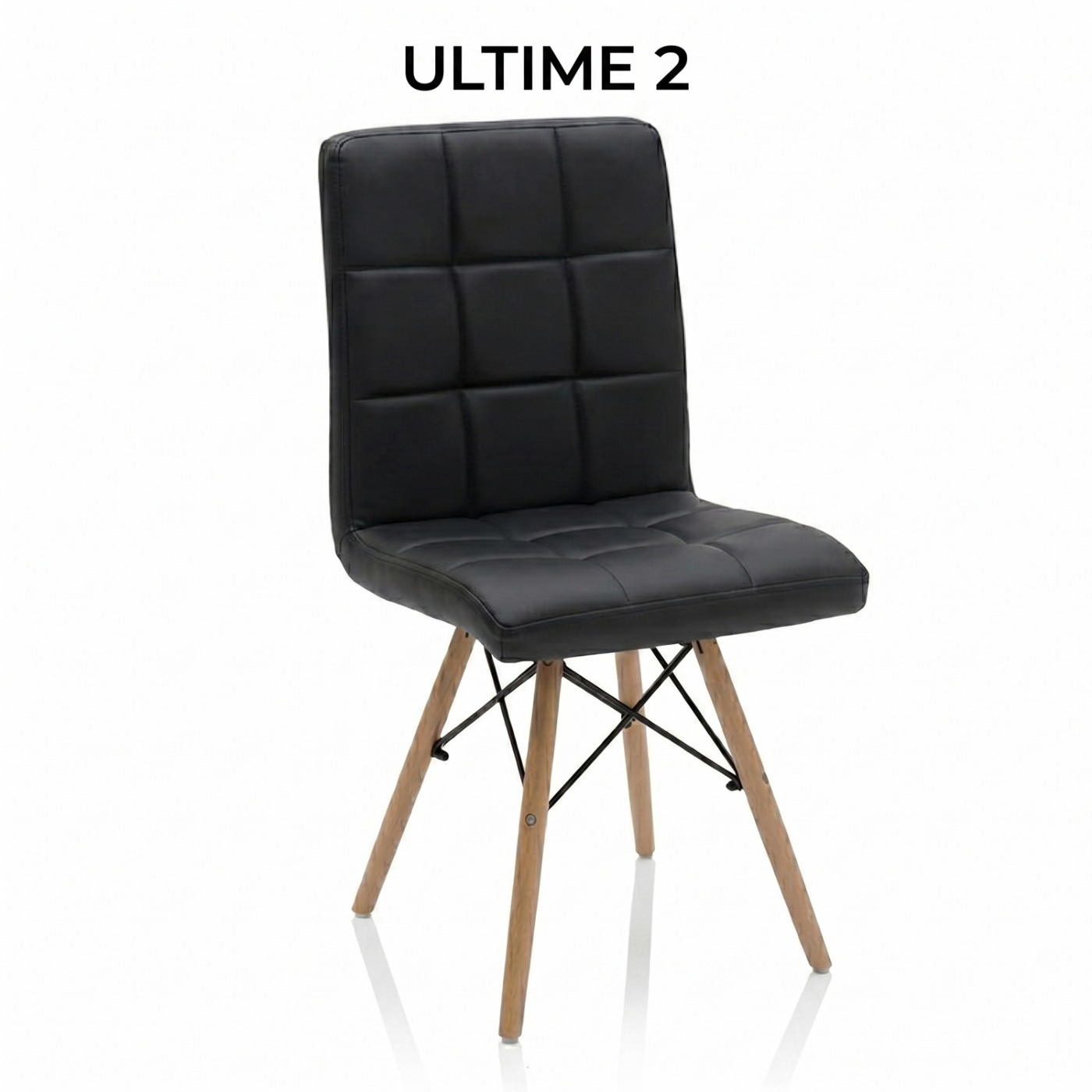 Sedia in Ecopelle nera, con gambe in Legno