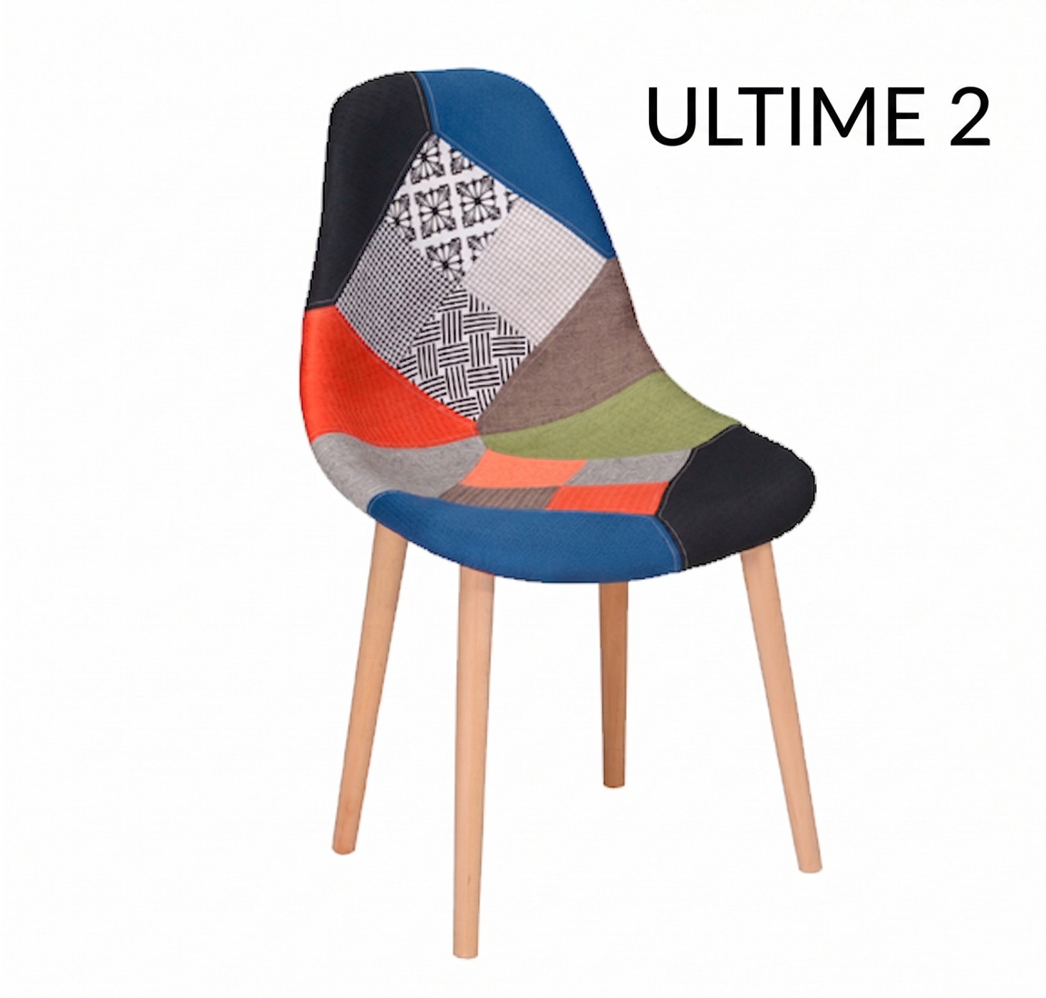 Sedia imbottita in Tessuto Patchwork con gambe in Legno
