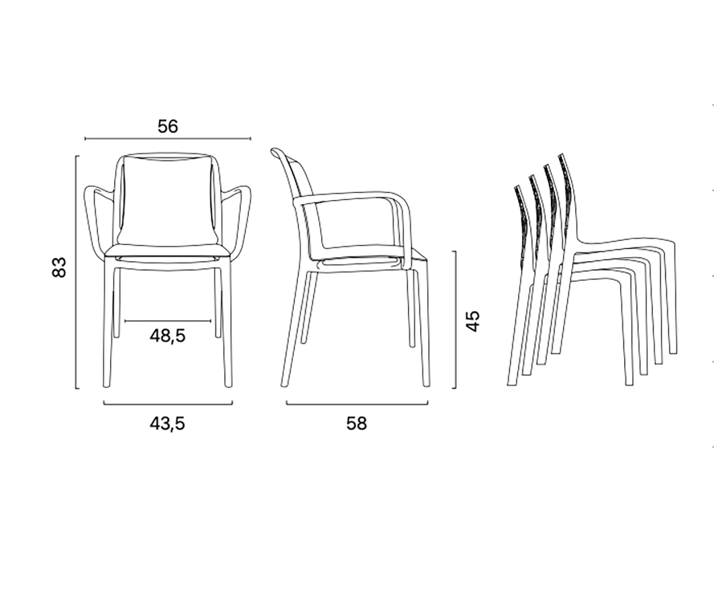Poltrona Allegra da interni e da giardino, L.56 H.83 P.58, Antracite