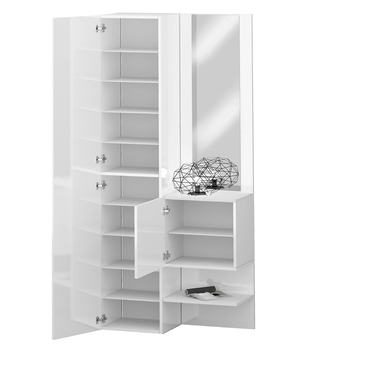 Set ingresso da 2 pezzi, 90x191x35 h cm, Bianco laccato lucido