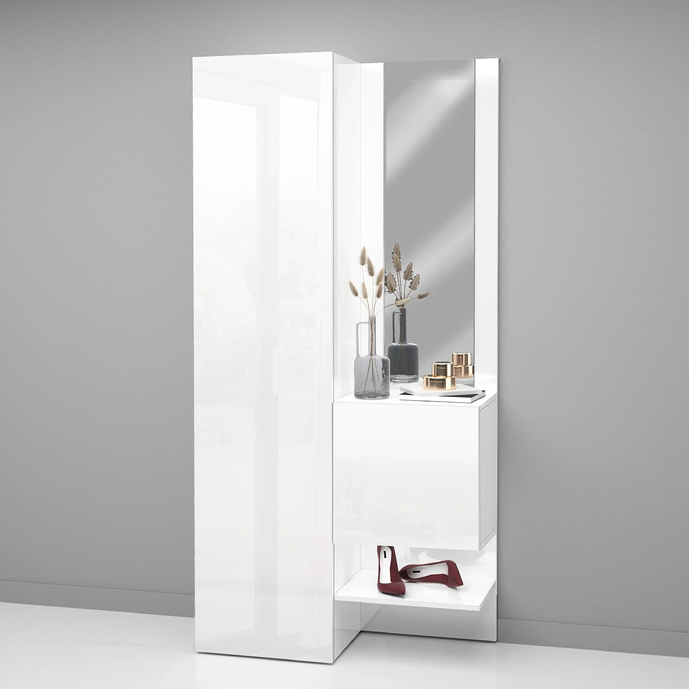 Set ingresso da 2 pezzi, 90x191x35 h cm, Bianco laccato lucido