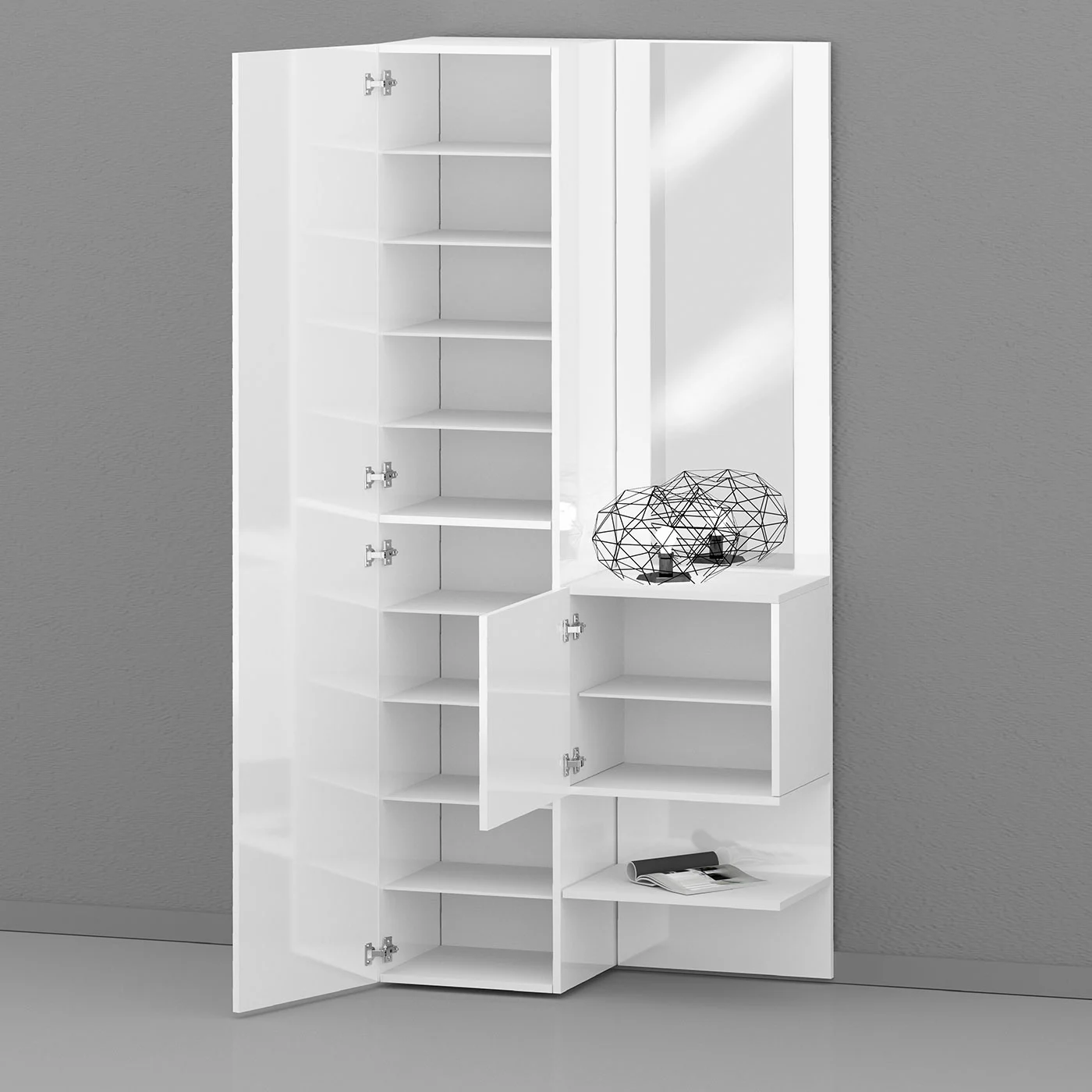 Set ingresso da 2 pezzi, 90x191x35 h cm, Bianco laccato lucido