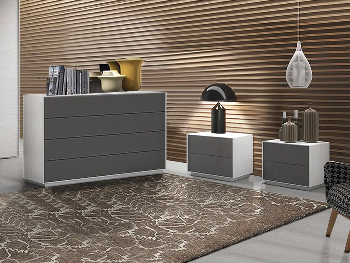 Set moderno composto da comodini e comò 4 cassetti
