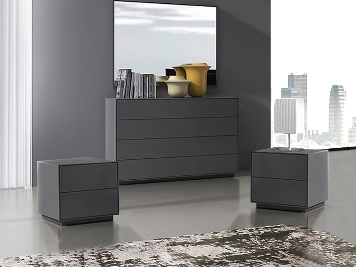 Set moderno composto da comodini e comò 4 cassetti, Grigio scuro in offerta