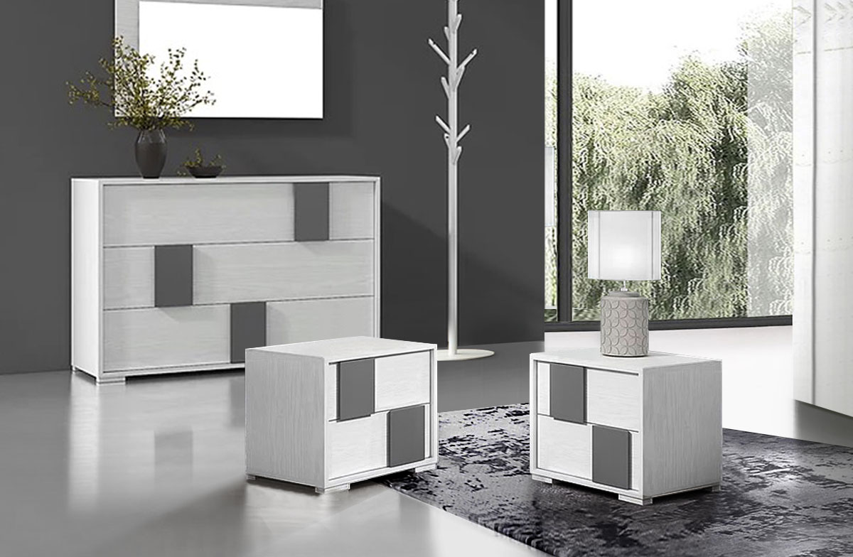 Set moderno composto da comodini e comò, moderni