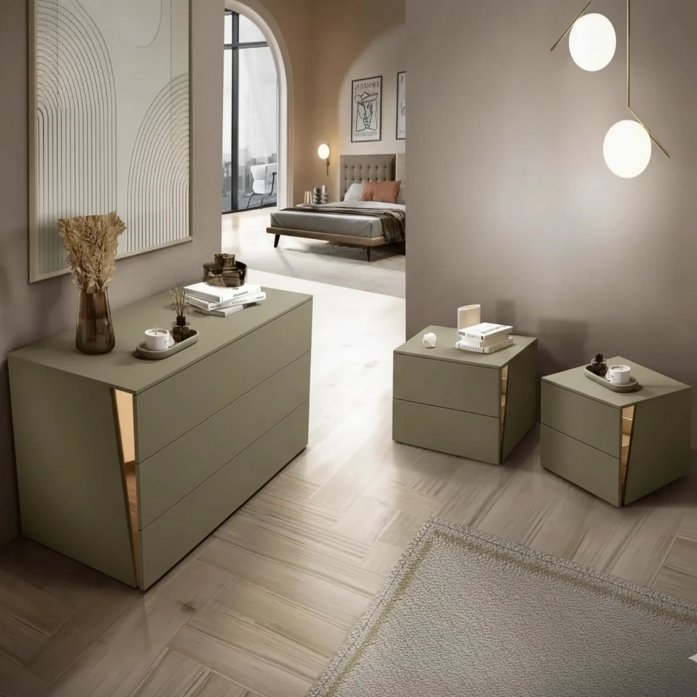 Set comò e comodini Muschio, con specchio Bronzo, offerta