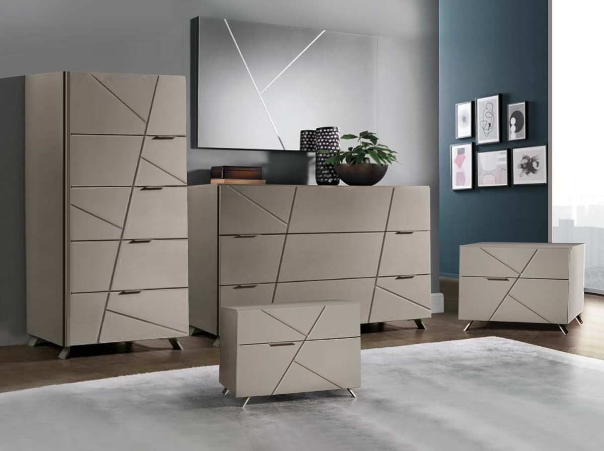 Set notte design moderno, comò, comodini e settimino Grigio londra