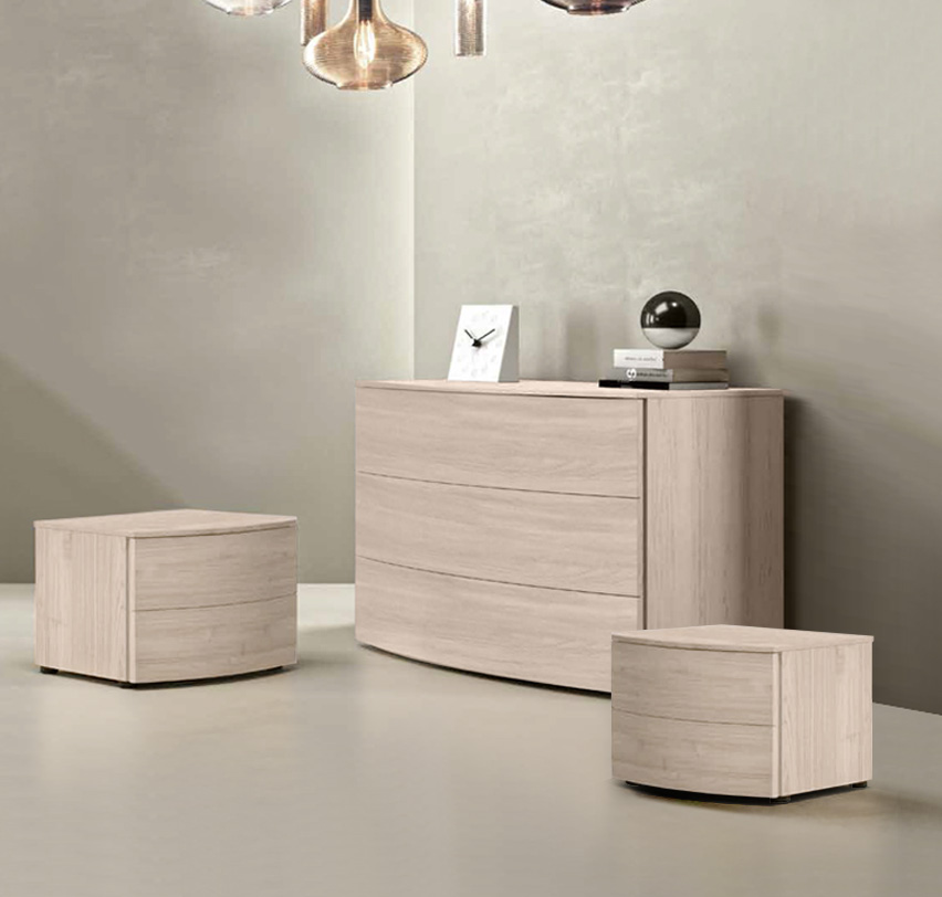 Set comò e comodini Olmo natura, cassetti ammortizzati 