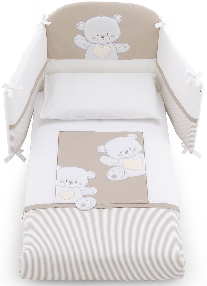 Culla Mr.Bear bianca e choco con ruote, decori con orsetti
