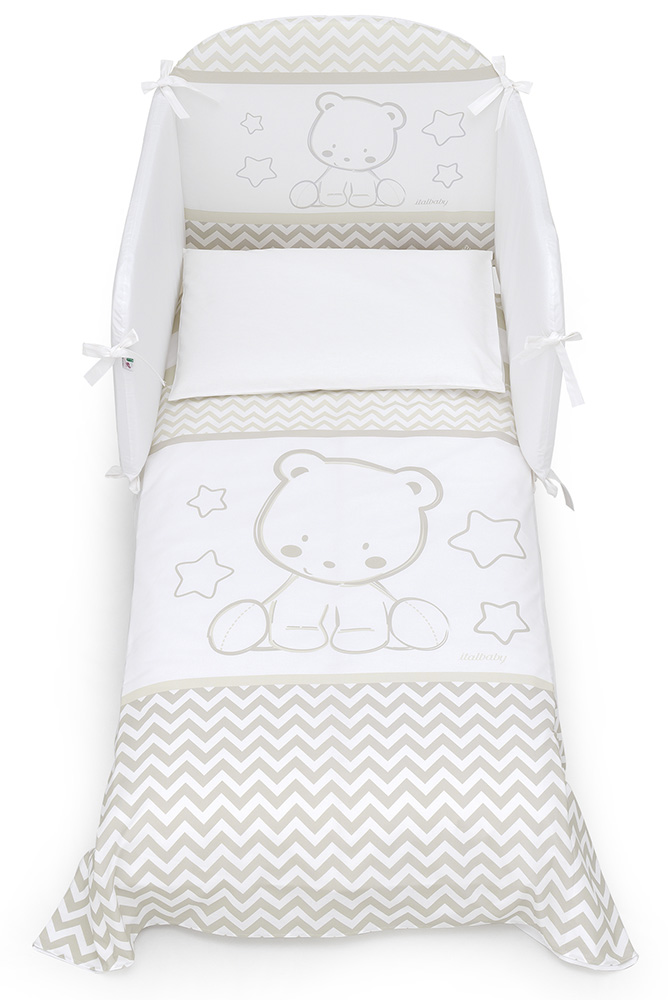 Culla moderna Teddy con ruote, finitura Choco con decori Tortora