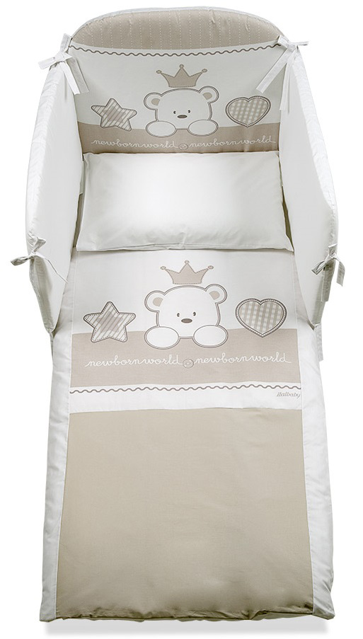 Culla moderna Baloo con ruote, finitura Choco con decori