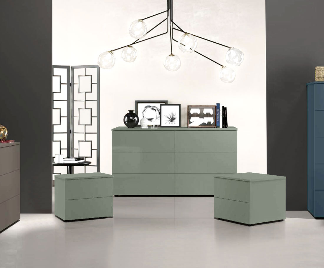 Set moderno composto da comodini e comò 6 cassetti, Agave